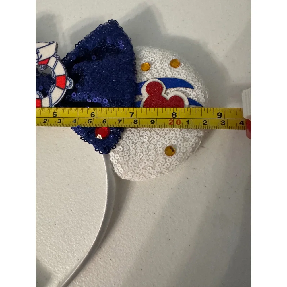 Handmade Disney Cruise Inspired Nautical Mickey Mouse Ears Headband Sequin Bow